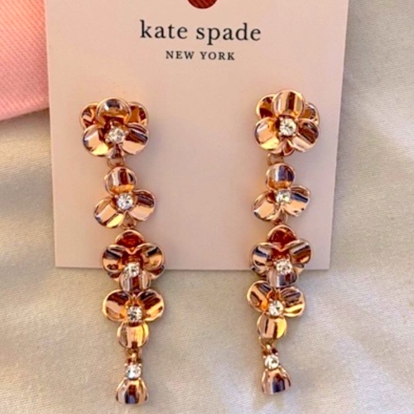 New Kate Spade Shine On Flower Linear Earrings Rose Gold - Picture 3 of 7
